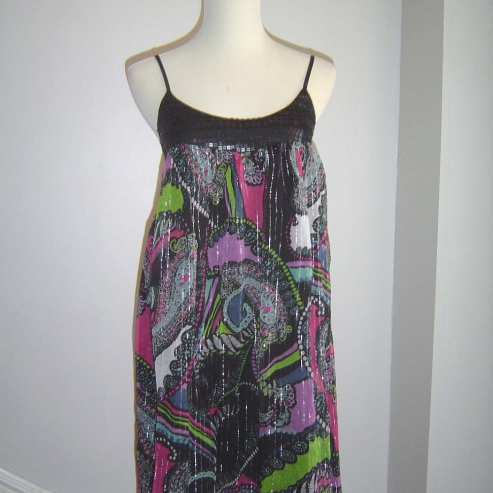 LIPSY LONDON MOD SILK CHIFFON METALLIC SEQUIN DRESS M 6